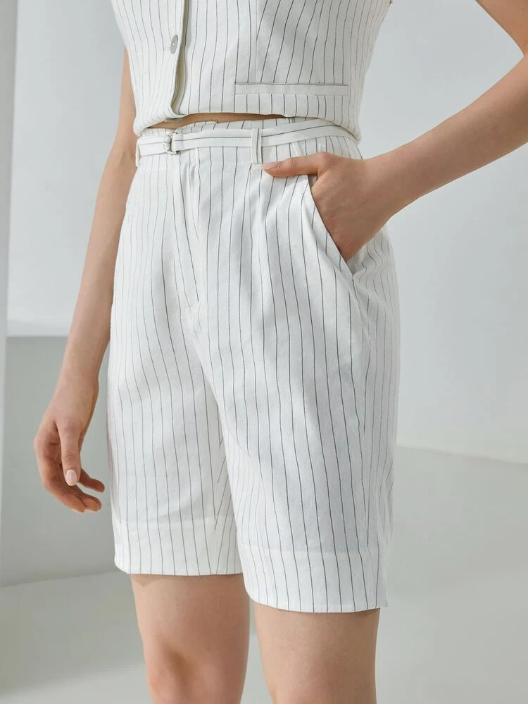LINEN BELTED STRAIGHT LEG SHORTS
