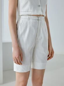 MOTF PREMIUM LINEN BELTED STRAIGHT LEG SHORTS - White - View 7