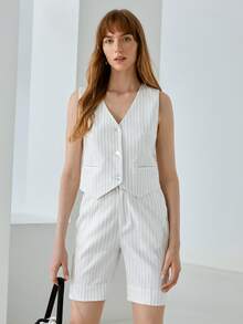 MOTF PREMIUM LINEN BELTED STRAIGHT LEG SHORTS - White - View 11