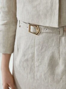 MOTF PREMIUM 100% LINEN BELTED SKIRT - Khaki - View 4