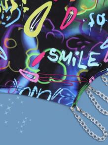 ROMWE Street Life Letter Graphic Chain Side Top - Multicolor - View 6