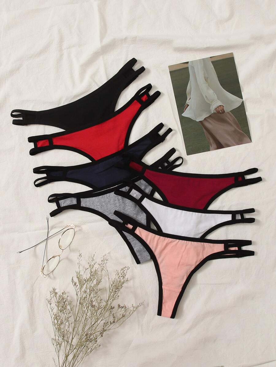 7packs Cut-Out Contrast Binding Sexy Panties - Multicolor - View 1