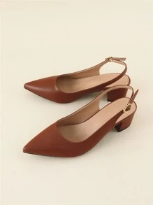 Giày cao gót mũi nhọn, gót chunky, kiểu slingback, thanh lịch - màu nâu - Xem 2