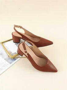 Giày cao gót mũi nhọn, gót chunky, kiểu slingback, thanh lịch - màu nâu - Xem 5