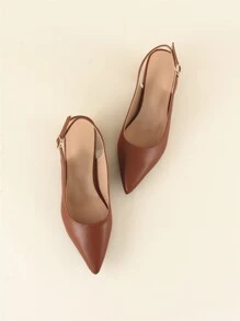 Giày cao gót mũi nhọn, gót chunky, kiểu slingback, thanh lịch - màu nâu - Xem 6
