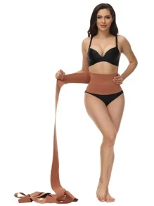 條紋針織圍裹腰封 - 咖啡棕 - 查看 3