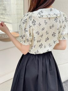 DAZY Floral Print Statement Collar Puff Sleeve Blouse - Apricot - View 6