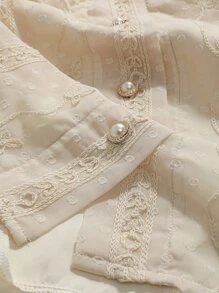 DAZY Swiss Dot Floral Embroidery Puff Sleeve Blouse - Apricot - View 3