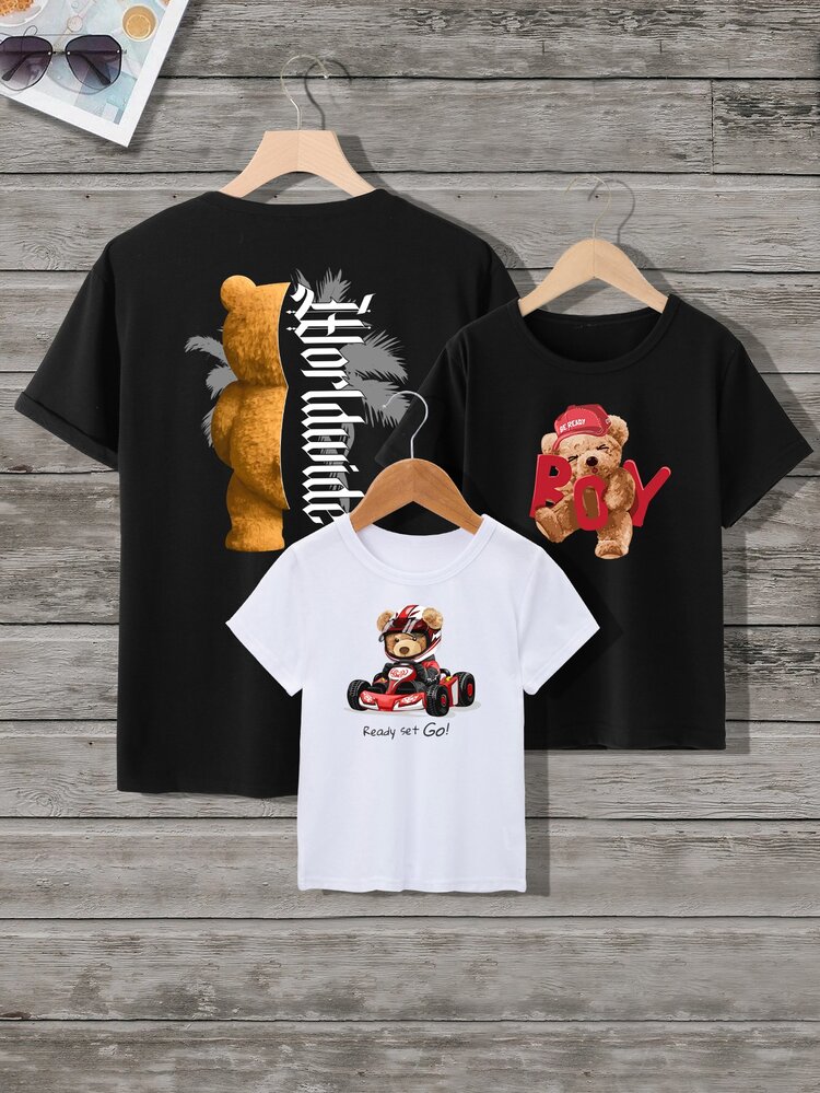 SHEIN Toddler Boys 1pc Bear & Letter Graphic Tee - White - View 3