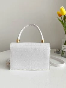 Mini Crocodile Embossed Flap Square Bag - White - View 5