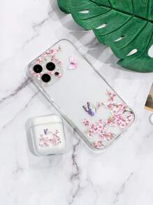 1pc Floral Clear Phone Case & 1pc Case Compatible With Airpods - Clear - View 3