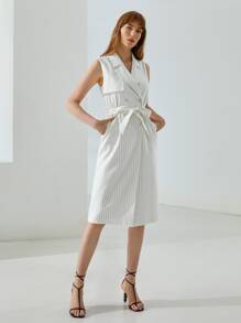 MOTF PREMIUM LINEN DOUBLE BREASTED BELTED DRESS - White - View 2