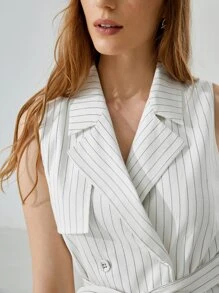 MOTF PREMIUM LINEN DOUBLE BREASTED BELTED DRESS - White - View 6