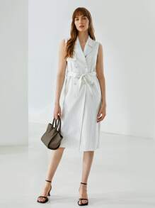 MOTF PREMIUM LINEN DOUBLE BREASTED BELTED DRESS - White - View 7