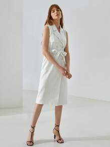 MOTF PREMIUM LINEN DOUBLE BREASTED BELTED DRESS - White - View 8