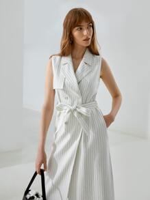 MOTF PREMIUM LINEN DOUBLE BREASTED BELTED DRESS - White - View 10