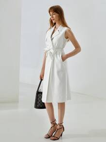 MOTF PREMIUM LINEN DOUBLE BREASTED BELTED DRESS - White - View 11