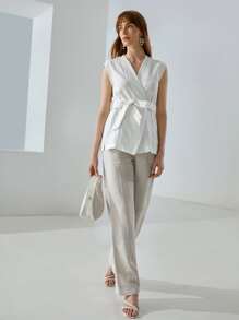 MOTF PREMIUM 100% LINEN WRAP BLOUSE - White - View 11