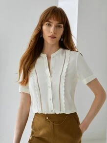 MOTF PREMIUM Blusa lino ribete en abanico - Blanco - Ver 1