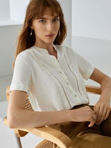 MOTF PREMIUM Blusa lino ribete en abanico - Blanco - Ver 3