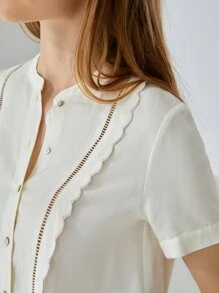 MOTF PREMIUM Blusa lino ribete en abanico - Blanco - Ver 5