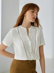 MOTF PREMIUM Blusa lino ribete en abanico - Blanco - Ver 6