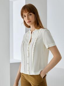 MOTF PREMIUM Blusa lino ribete en abanico - Blanco - Ver 8