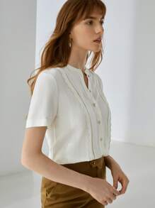 MOTF PREMIUM Blusa lino ribete en abanico - Blanco - Ver 10