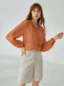 MOTF PREMIUM LINEN BALLOON SLEEVE BLOUSE - Orange - View 4