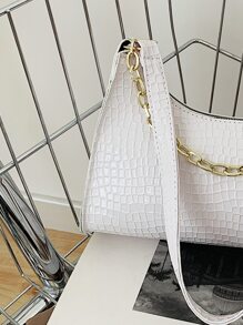 Crocodile Embossed Chain Decor Bag With Purse