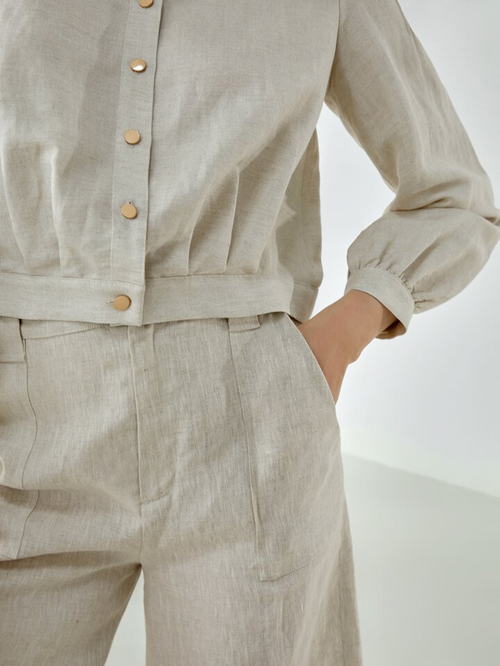 【MOE】★ストレートフィットクロップリネンジャケット (Jacket) MOE】☆ストレートフィットクロップリネンジャケット (Jacket