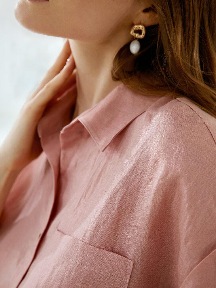 100% LINEN METALLIC LOOK SHIRT