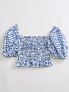 SHEIN LUNE 格子圖案上身打攬短款上衣 - 藍白色 - 查看 2