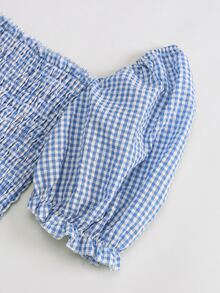SHEIN LUNE 格子圖案上身打攬短款上衣 - 藍白色 - 查看 3