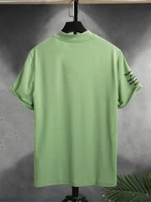 Manfinity 男士標語圖案小高領T恤 - 薄荷綠 - 查看 2