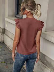 SHEIN LUNE 荷葉邊口袋貼布T恤 - 藕粉色 - 查看 2