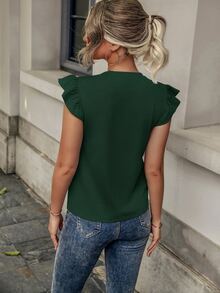 SHEIN LUNE 荷葉邊口袋貼布T恤 - 綠色 - 查看 2