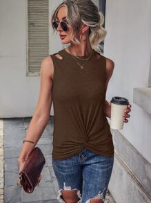 SHEIN Unity 鏤空扭結下擺背心上衣 - 巧克力棕 - 查看 3