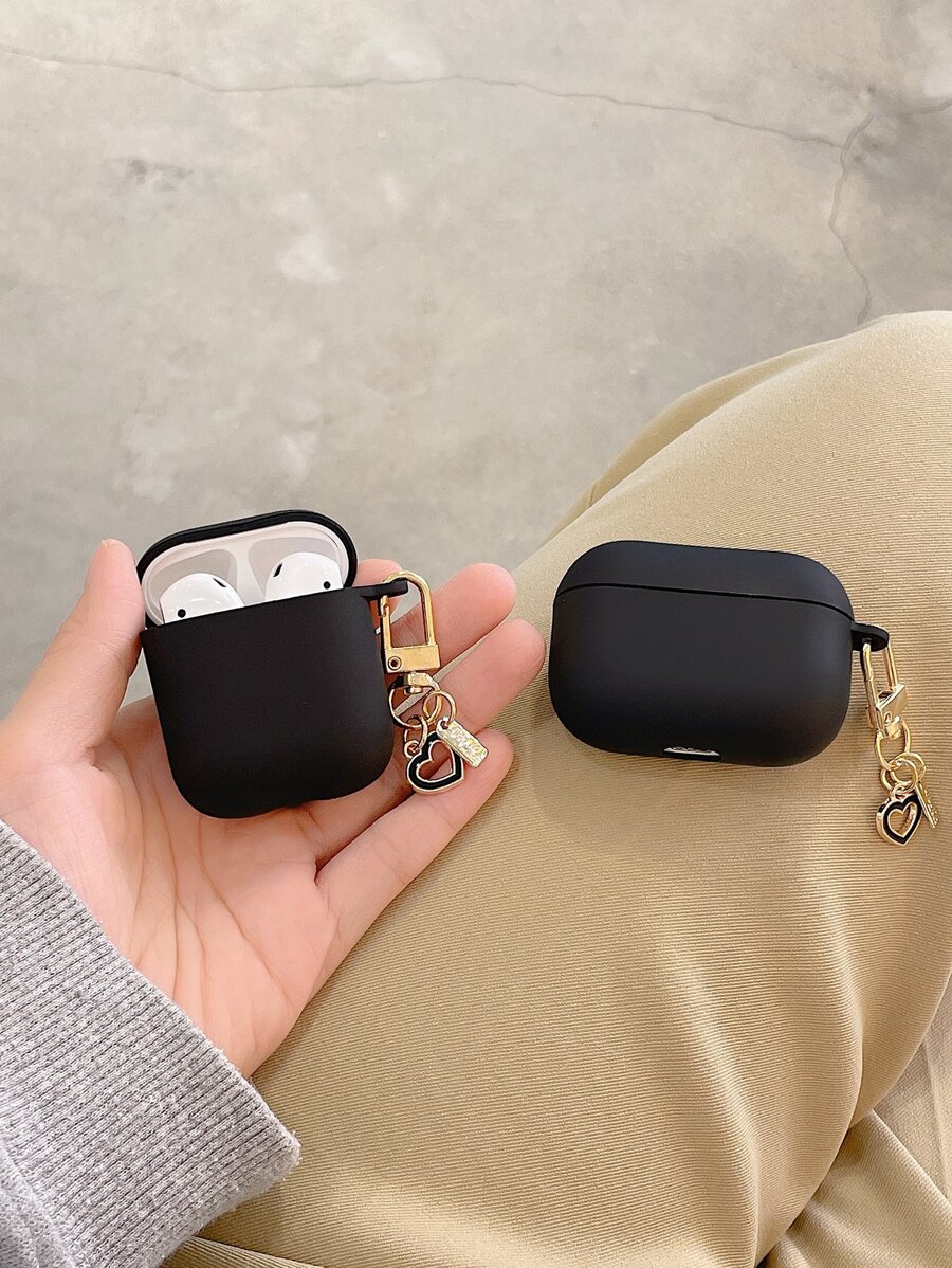 Hộp đựng mặt dây chuyền hình trái tim rỗng tương thích với AirPods - màu đen - Xem 1