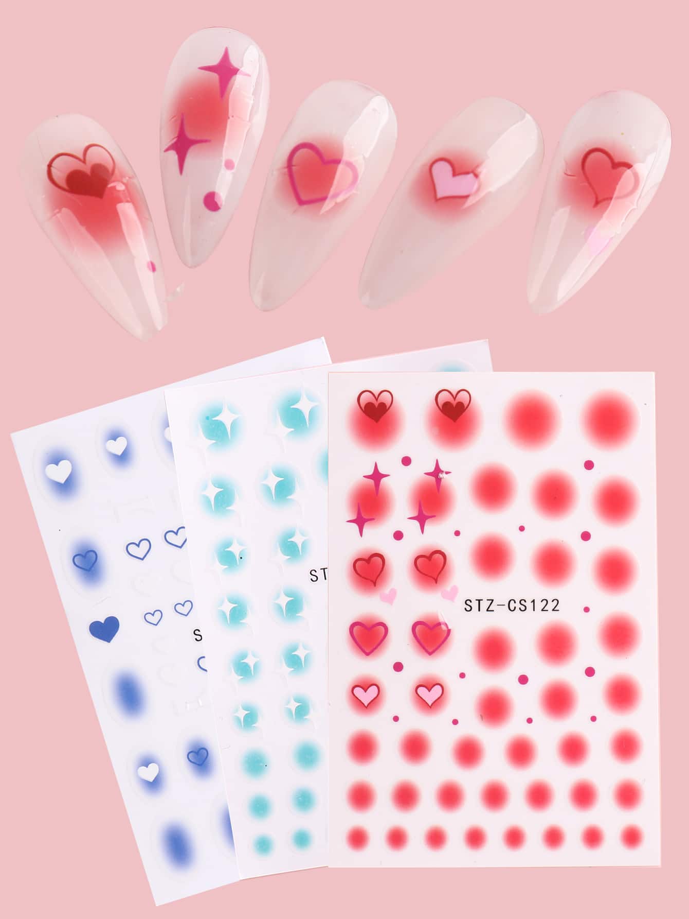 FULL BEAUTY 3張愛心圖案美甲貼紙