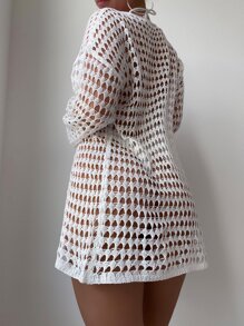 Swim Vestido cover up con abertura de hombros caídos sin set bikini - Blanco - Ver 2