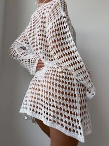 Swim Vestido cover up con abertura de hombros caídos sin set bikini - Blanco - Ver 3