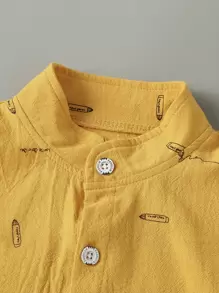 SHEIN Chàng trai trẻ Bút chì In Áo sơ mi & Chi tiết vá Quần short - Nhiều màu - Xem 3