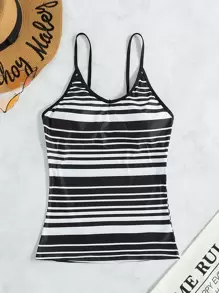 SHEIN Swim 条纹比基尼上衣 夏季 - 黑色 - 查看 7