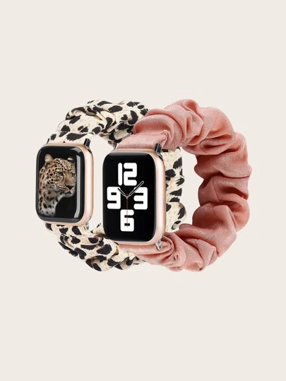 1pc Women's Floral Pattern Band + Leopard Print Smartwatch Band, Fits 49/45/44/42/41/40/38mm Apple Series Ultra/SE/8/7/6/5/4/3/2/1