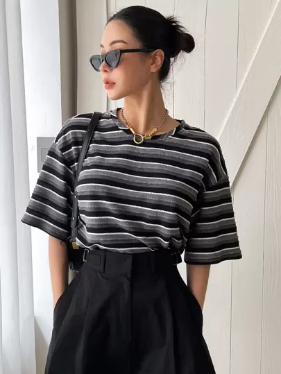 DAZY 條紋印花垂肩t恤