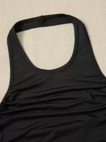 SHEIN Teen Girl Casual Solid Color Ruched Sleeveless Top, Summer - Black - View 3