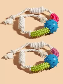 1pc Pet Chewing Rubber Rope Toy (Including Spiked Ring & Ball, Random Color Combination) For Small Dogs, Used For Grinding Teeth And Boredom Relief - Multicolor - View 1