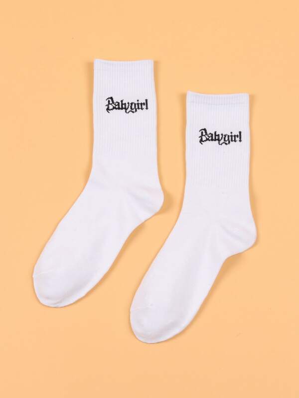 Letter Embroidery Crew Socks