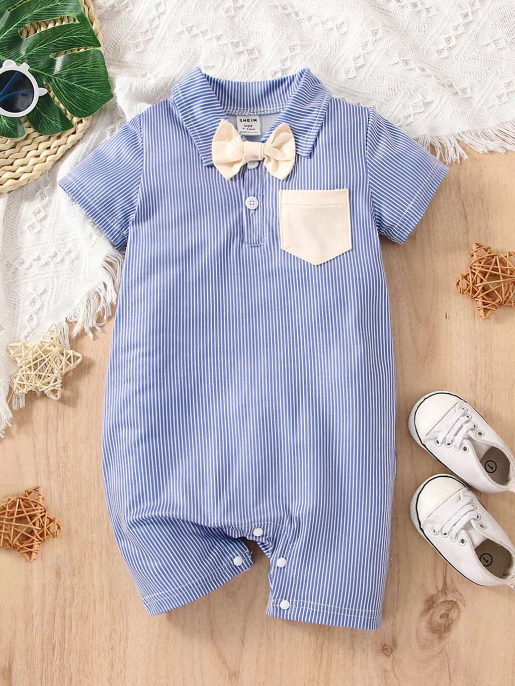 Baby Boy Stripe Bow Front Shirt Romper